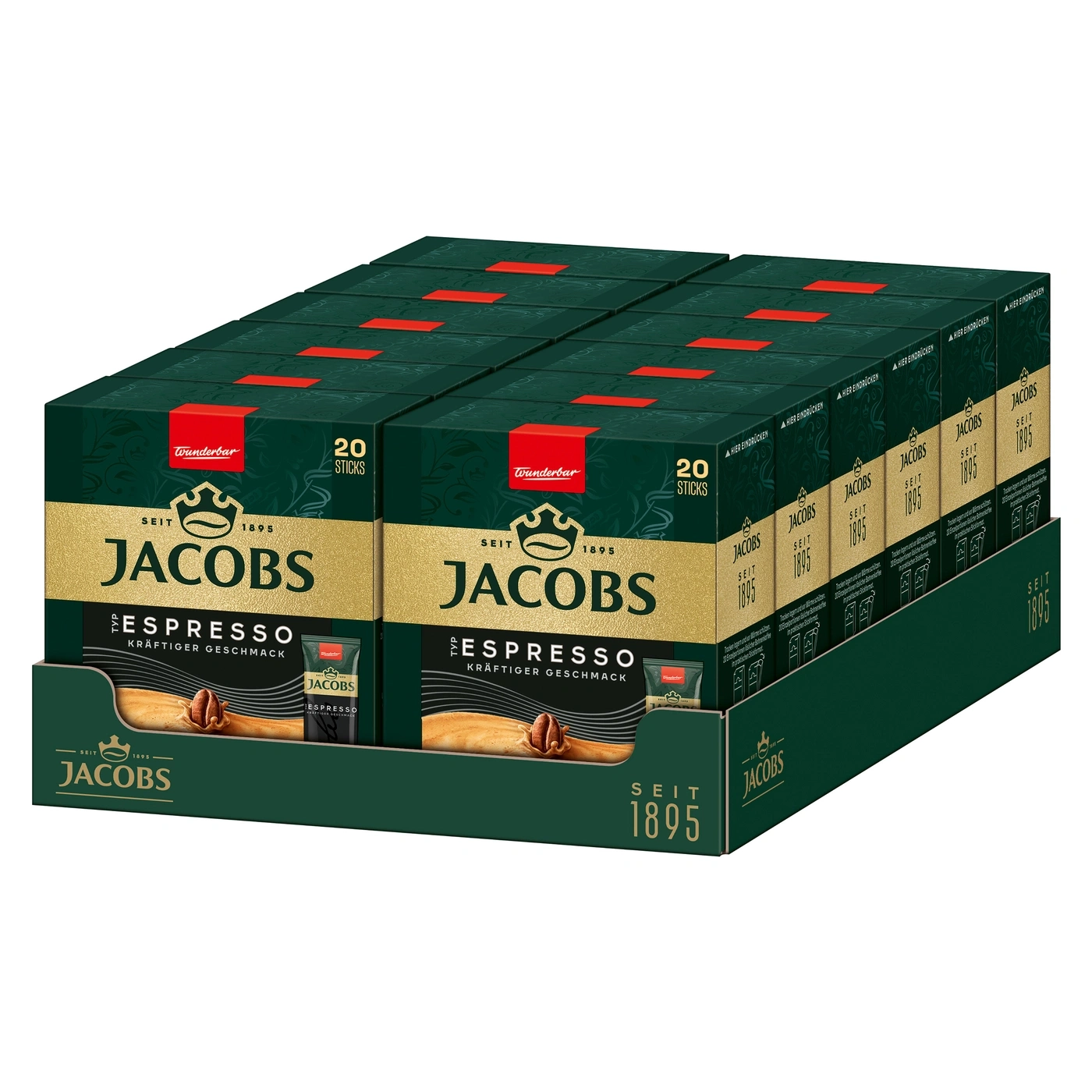 Verpackung Jacobs Espresso Kaffee Sticks, 20 Stück.