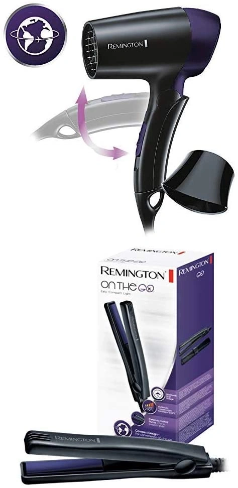 Haartrockner und Glätteisen von Remington, Reise-Haarstyling-Set, kompakt und leicht.