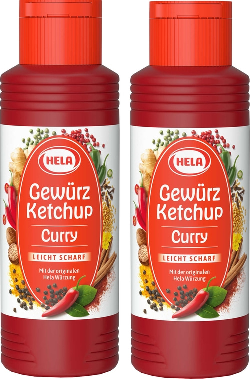2 x Hela Ketchup Curry leicht scharf Gewürzketchup 300 ml Flasche Ketchupflasche