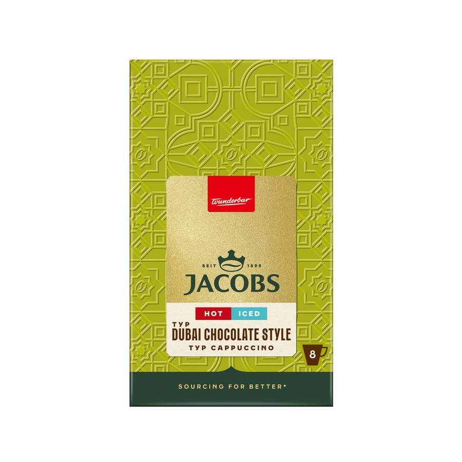 Jacobs Dubai Chocolate Style Cappuccino Packung mit 8 Portionen, heiß und kalt
