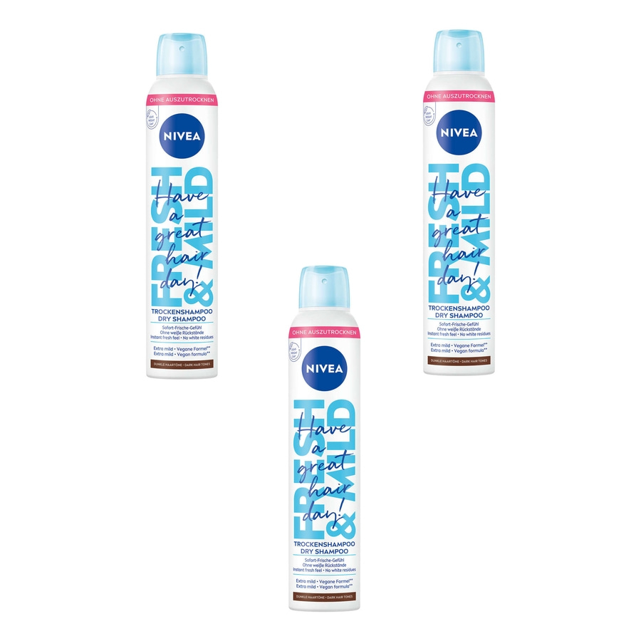 NIVEA Trockenshampoo Hair Care Fresh & Mild Dunkle Haartöne mild vegan 3 x 200ml