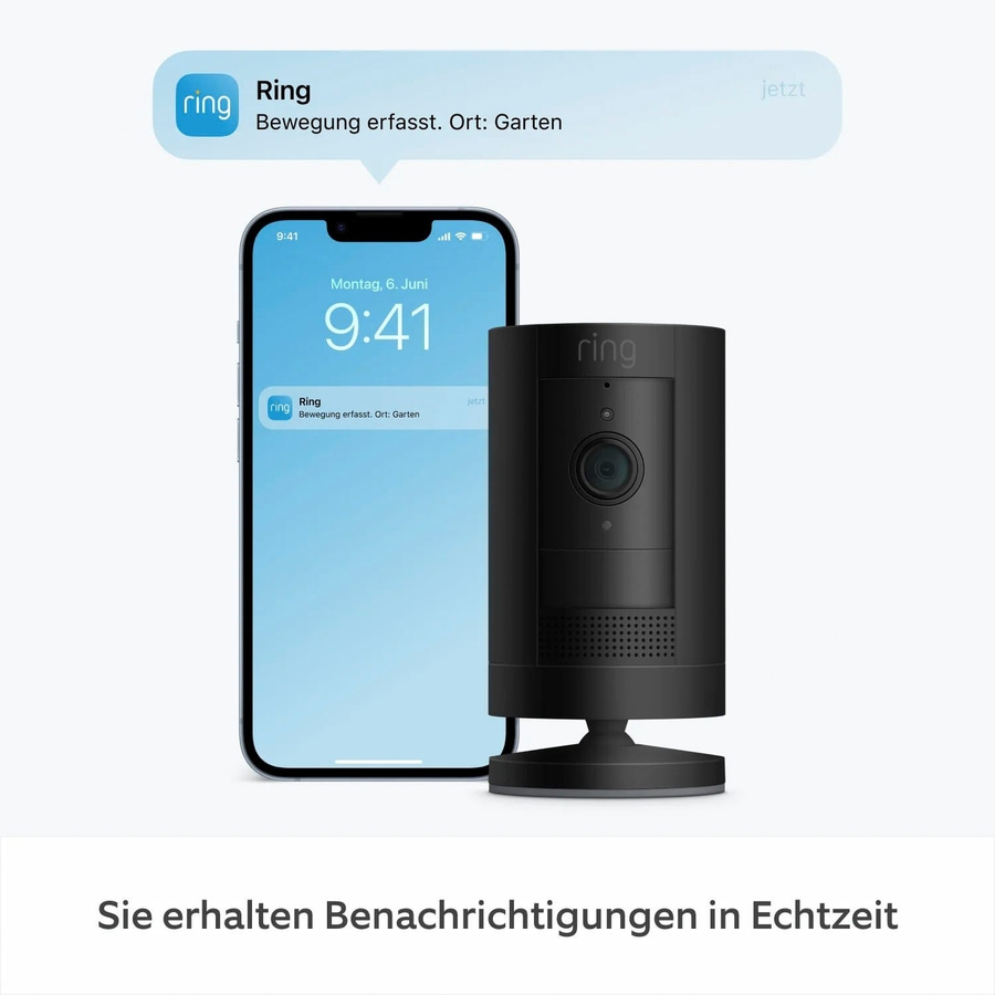 RING Überwachungskamera Stick Up Cam Battery Gegensprechfunktion schwarz B-WARE