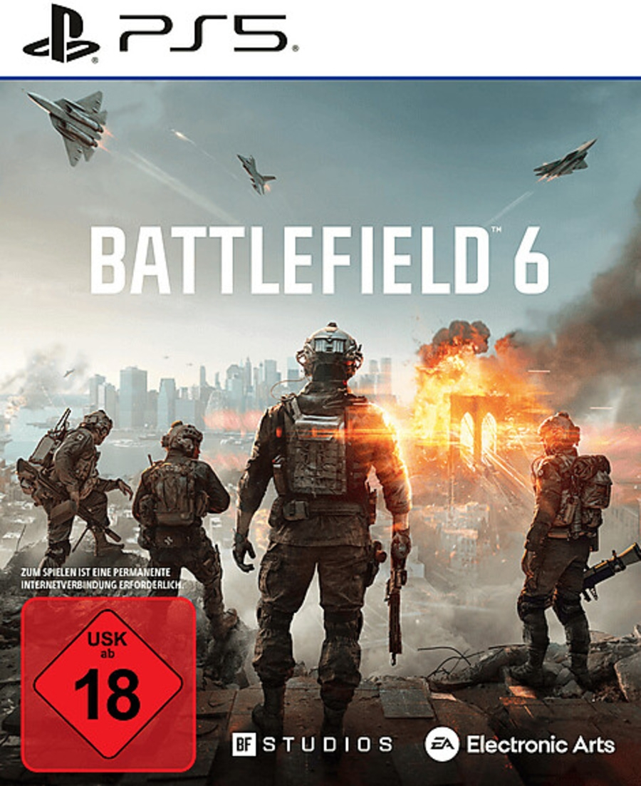 Cover von Battlefield 6 für PS5 mit Soldaten und Kampfflugzeugen im Hintergrund