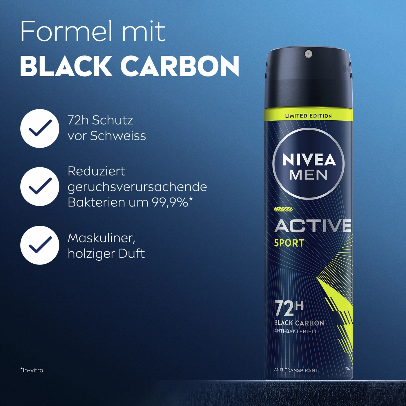 NIVEA MEN BLACK CARBON Active Sport Deo mit 72h Schutz