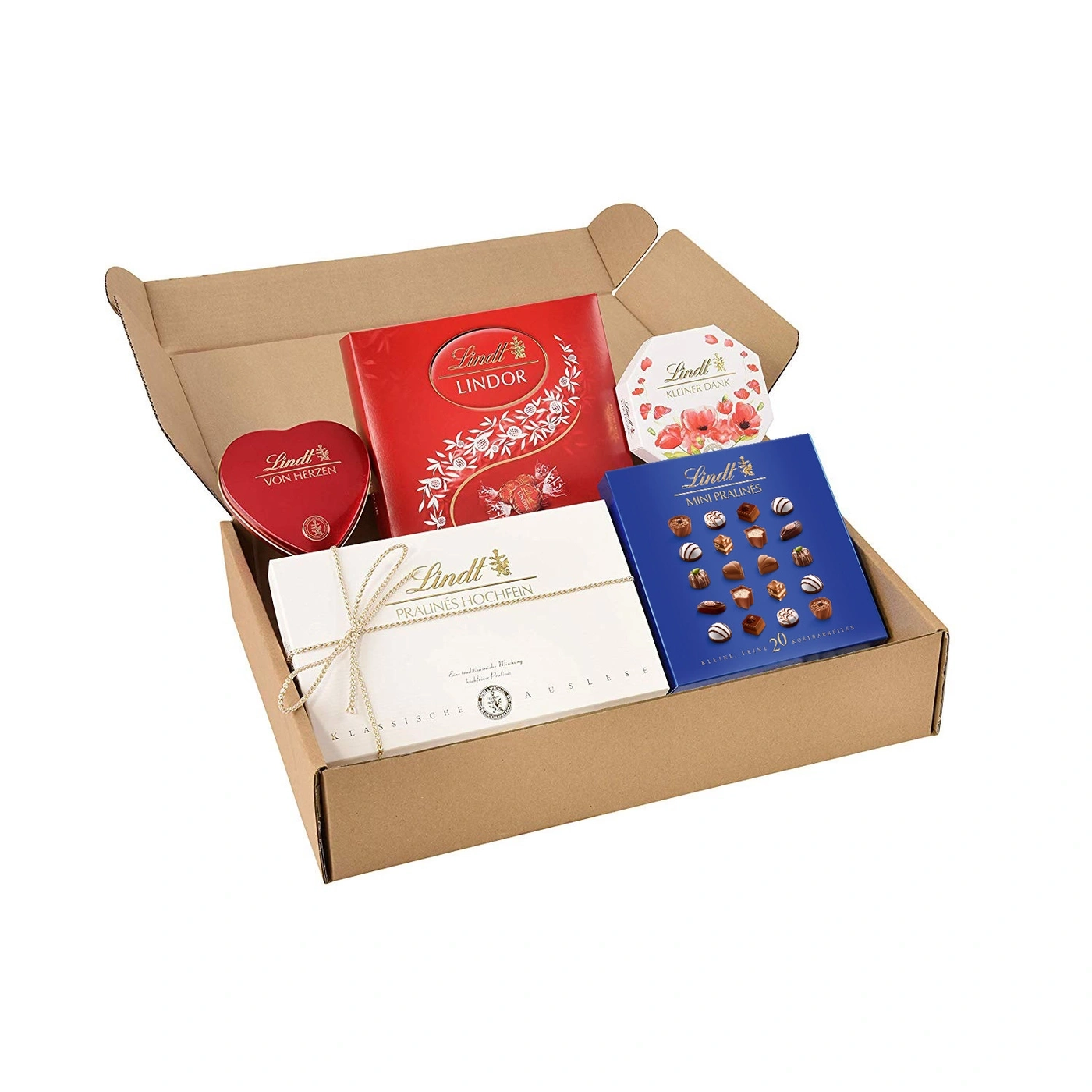 Eine Lindt Geschenkbox mit verschiedenen Pralinen und Schokoladen.