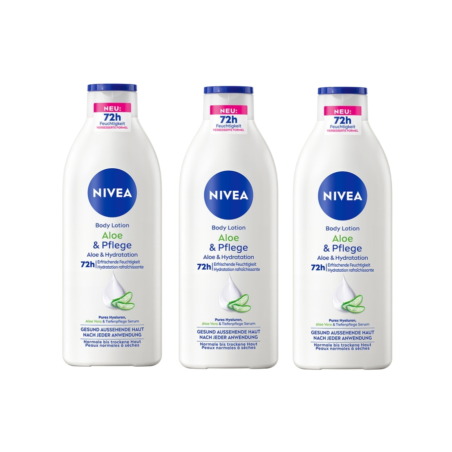 NIVEA Body Aloe & Pflege Lotion 3 x 400ml Hyaluron, Aloe Vera & Tiefenpflege
