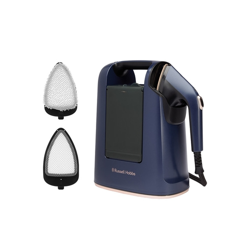 Dampfbügeleisen mit Zubehör, blau und rosa, Russell Hobbs, isoliert