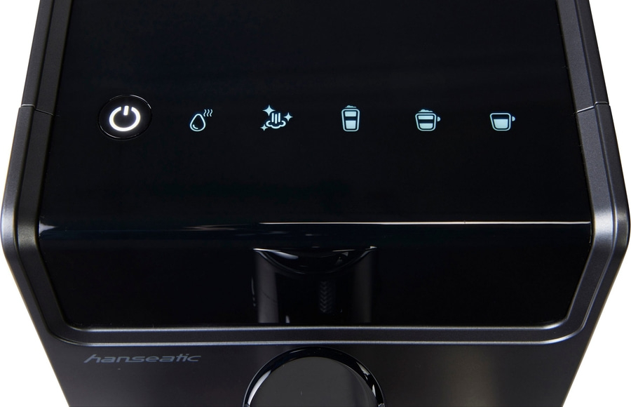 Moderne Kaffeemaschine mit Touch-Bedienfeld und verschiedenen Symbolen