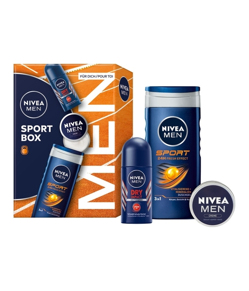 NIVEA MEN Sport Box 2 x Geschenkset, Creme Sport Pflegedusche Impact Deo Roll-on
