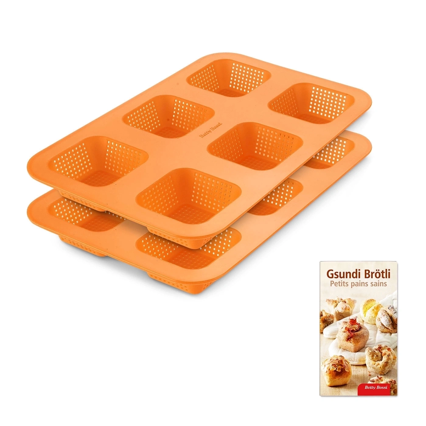 Orange Backformen mit Broschüre für gesunde Brötchen