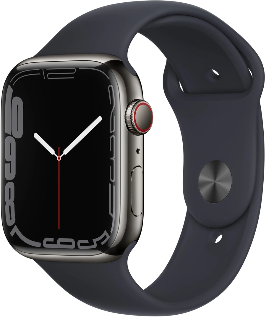 APPLE Watch S7 GPS + Cell 45 mm Edelstahl Sportband Midnight MNAX3FD/A B-Ware