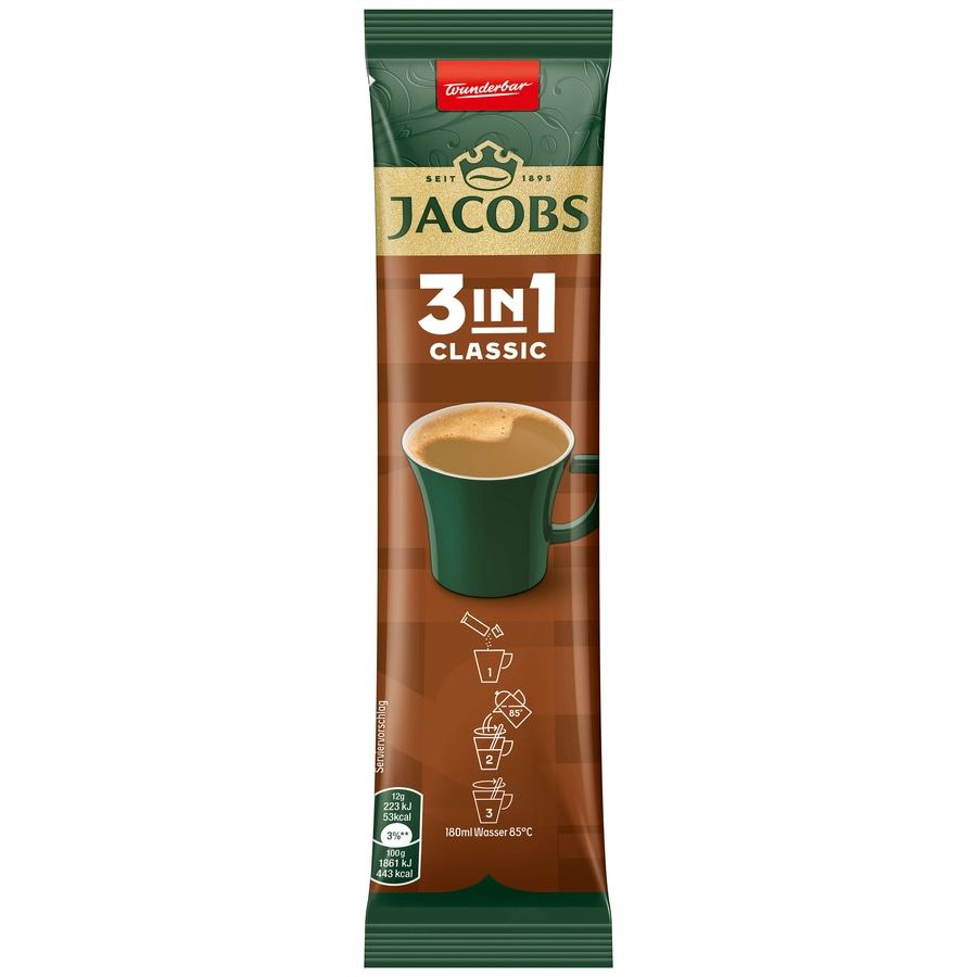 JACOBS Löskaffee 3in1 Classic 12x10 Sticks löslicher Kaffee Instantkaffee 120