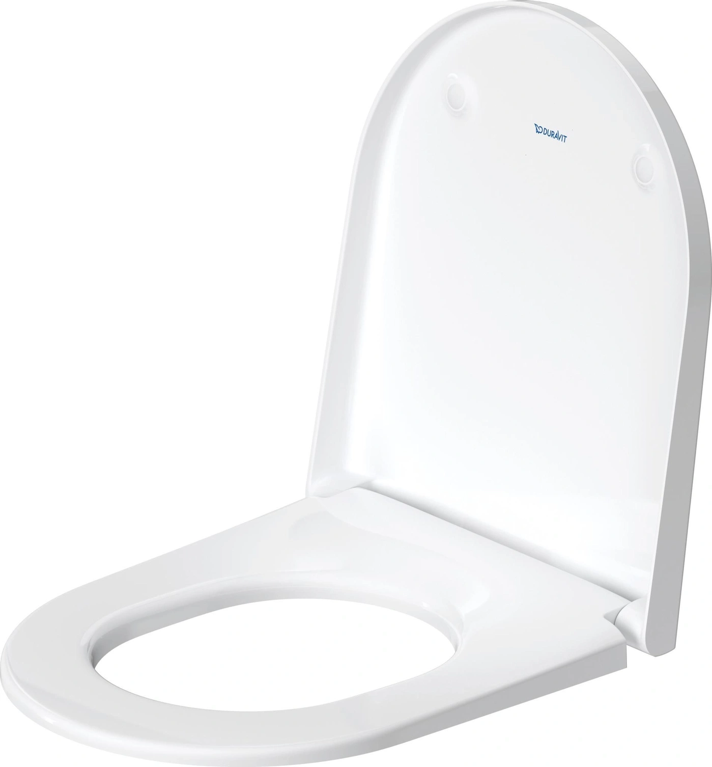 Ein weißer Toilettensitz von Duravit mit offenem Deckel