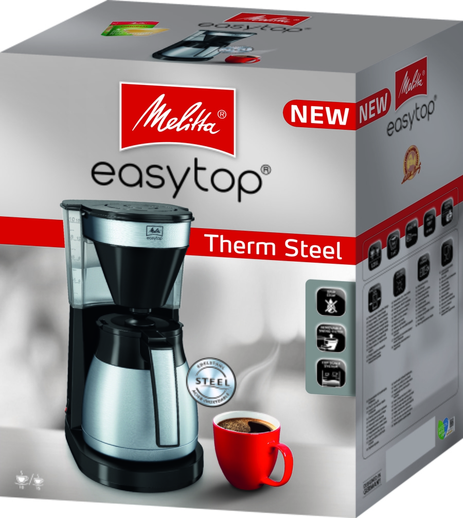 MELITTA Filterkaffeemaschine EasyTop Therm Stahl 1023-10 Schwarz-Edelstahl