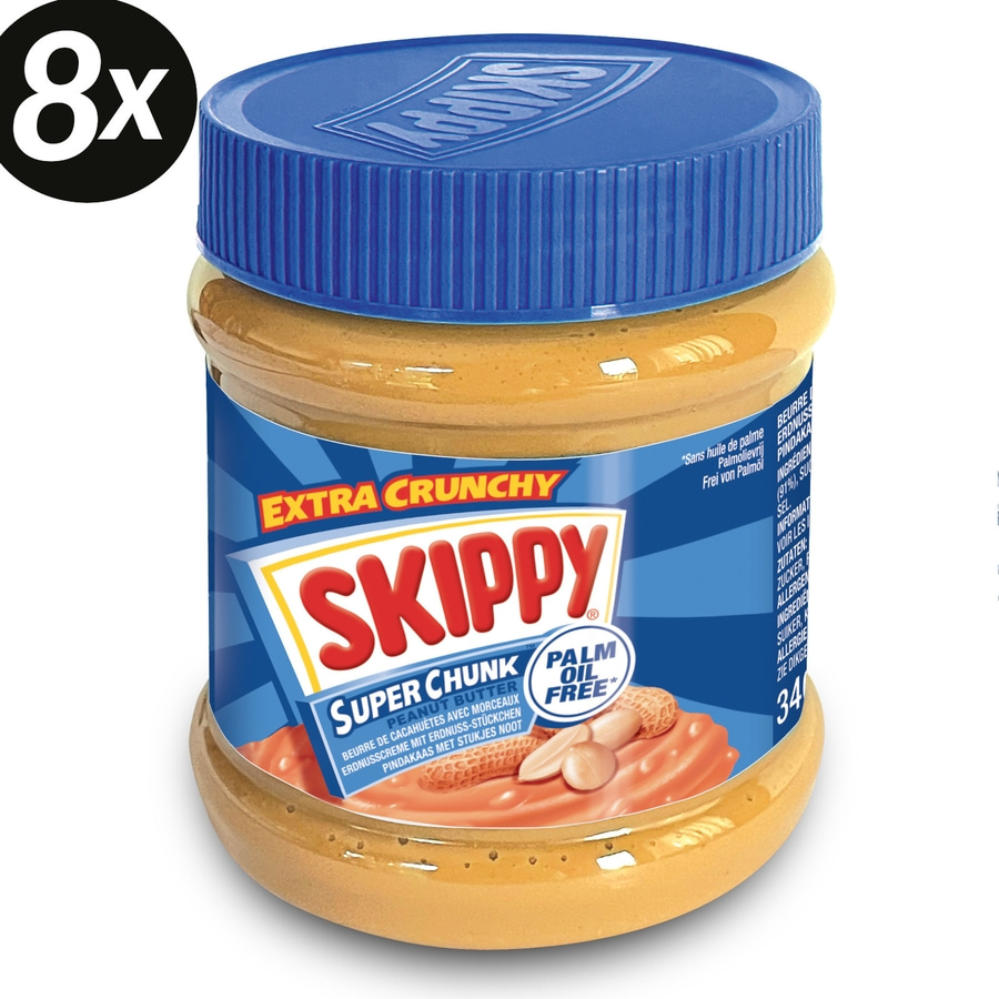 SKIPPY 8x Erdnussbutter "Super-Chunk" Peanut Butter Crunchy Ohne Palmöl 8x 340g