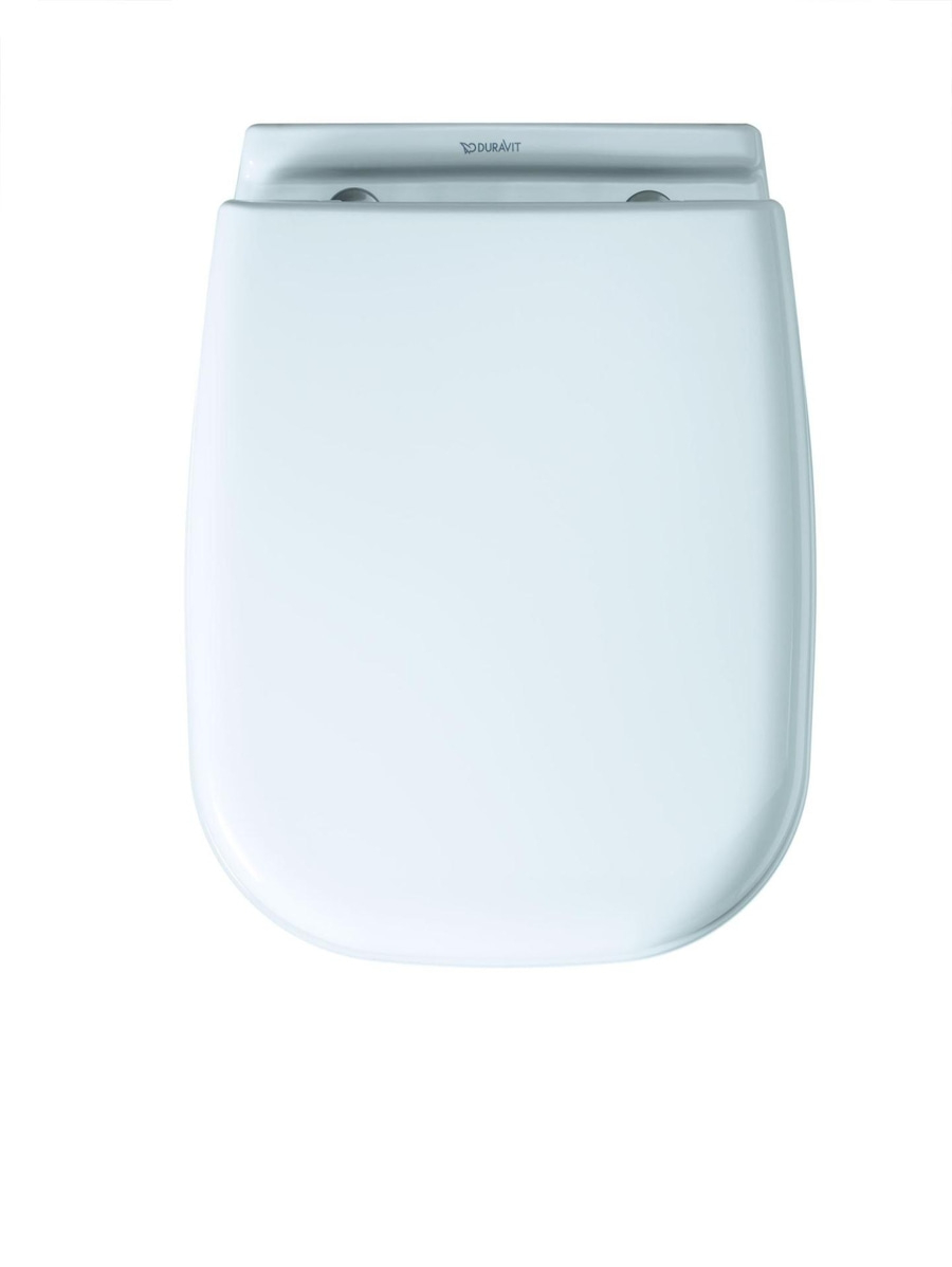 Toilettensitz von Duravit, weiß, von oben gesehen, isoliert auf weißem Hintergrund