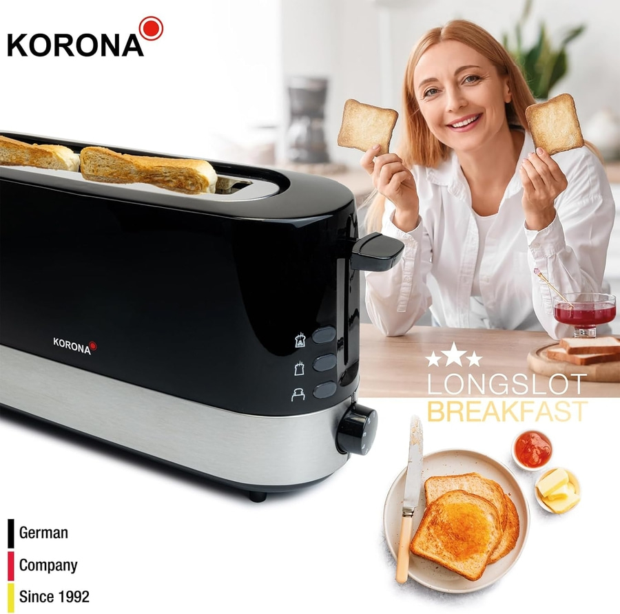 KORONA Toaster 21305 850 Watt Stufenlos Auftau-und-Aufwärm-Stufe schwarz NEU