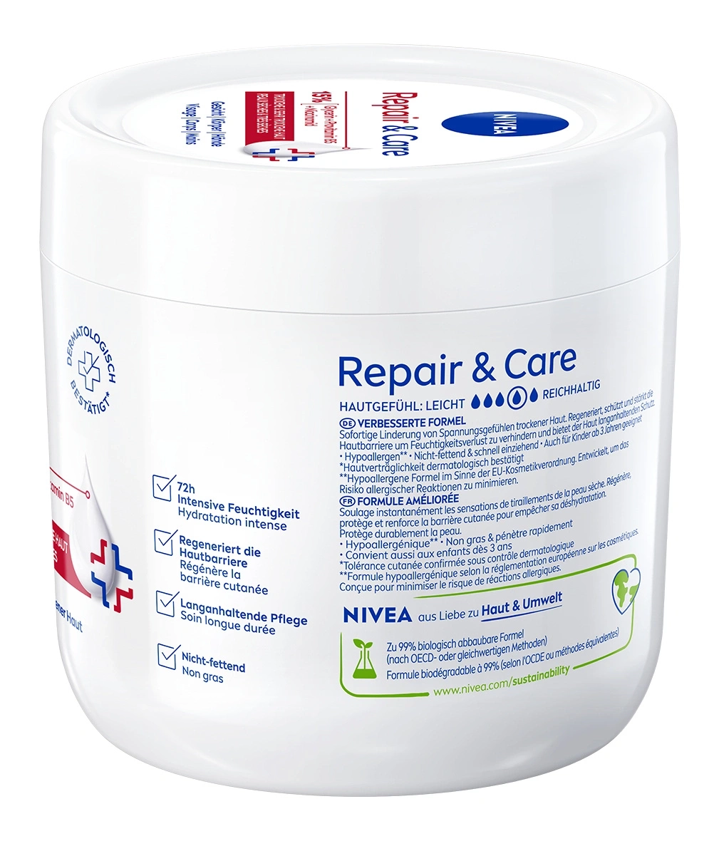 Nivea Repair & Care Gesichtscreme mit B5 und Vitamin E. 72h Feuchtigkeit.