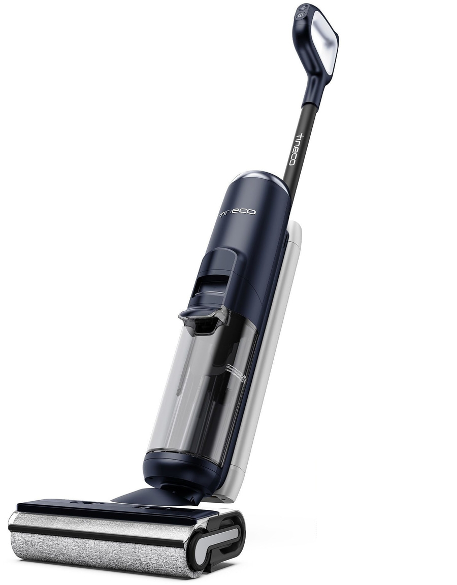 Tineco-Staubsauger, blau-silber, für die Reinigung von Böden, mit Griff und Walze