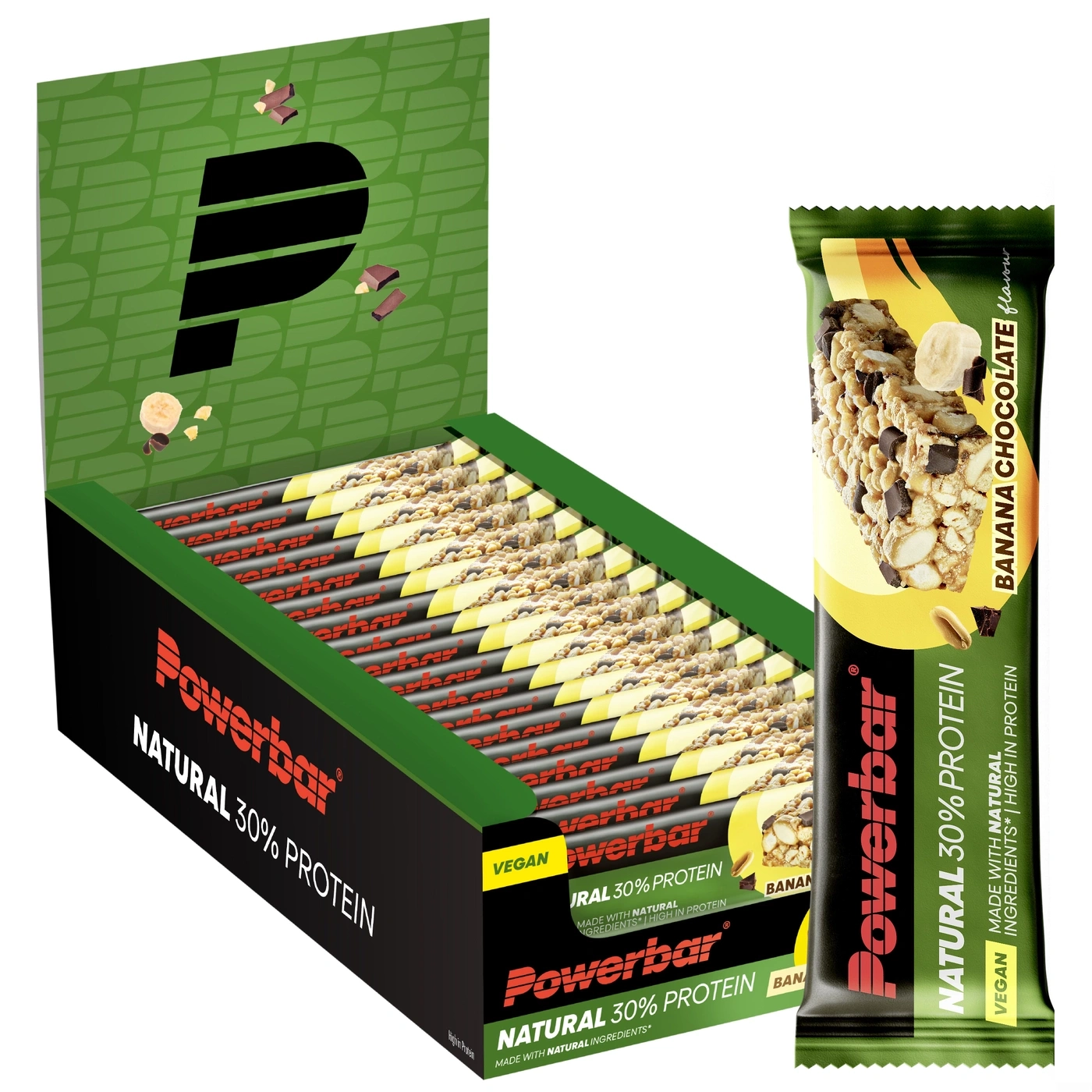 Powerbar Riegel in einer Packung mit Bananen-Schokoladen-Geschmack