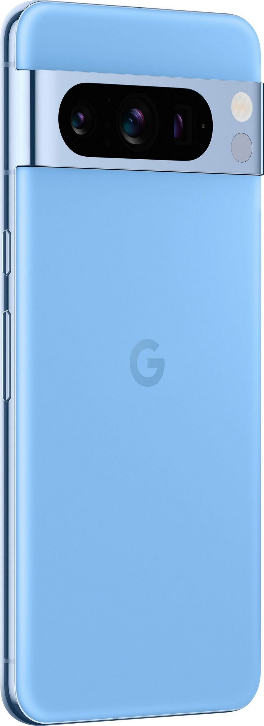 Blaues Google Pixel 7 Pro Smartphone mit Kamera und Google-Logo auf der Rückseite.