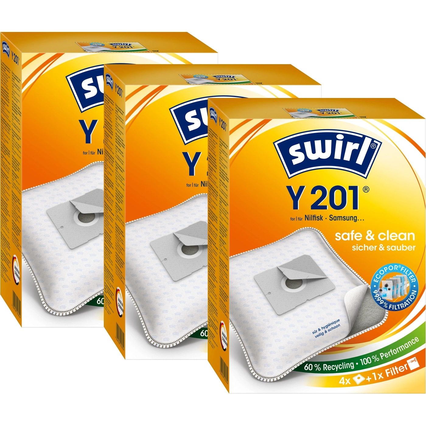 Swirl Y 201 Staubsaugerbeutel, 4x + 1x Filter, 60% Recycling, 100% Performance