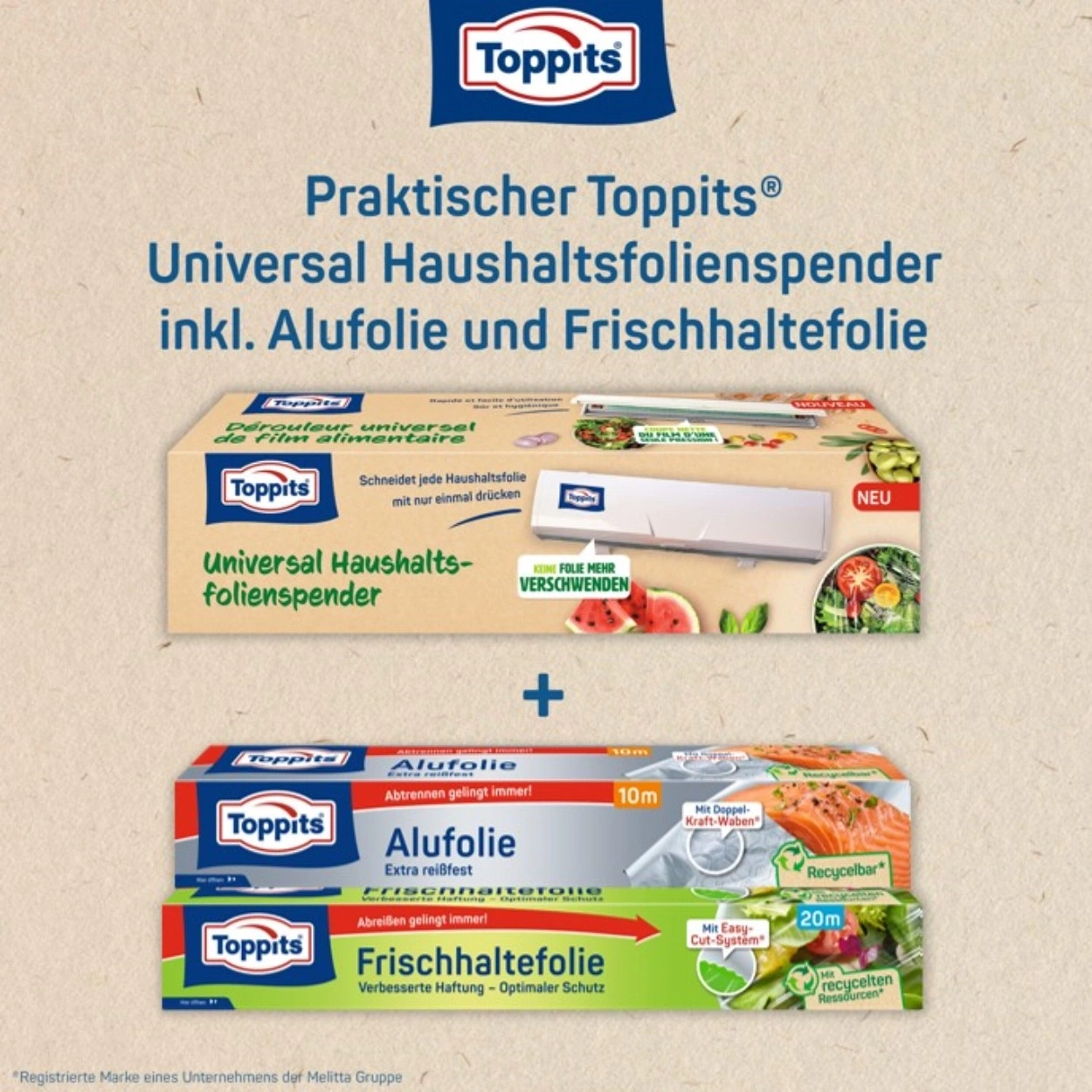 Toppits Universal Haushaltsfolienspender mit Alufolie und Frischhaltefolie