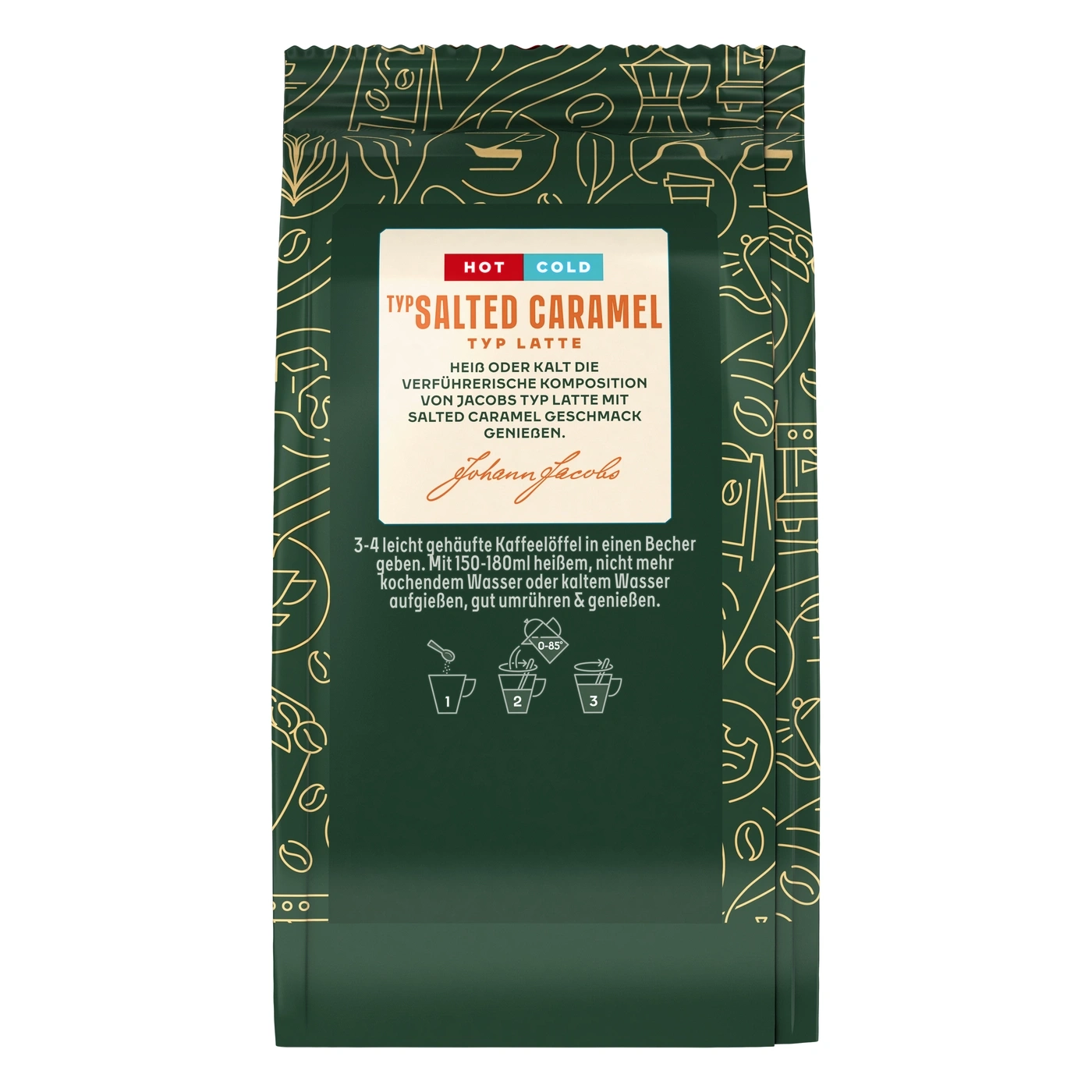 Verpackung von Jacobs Typ Latte mit Salted Caramel Geschmack im Detail