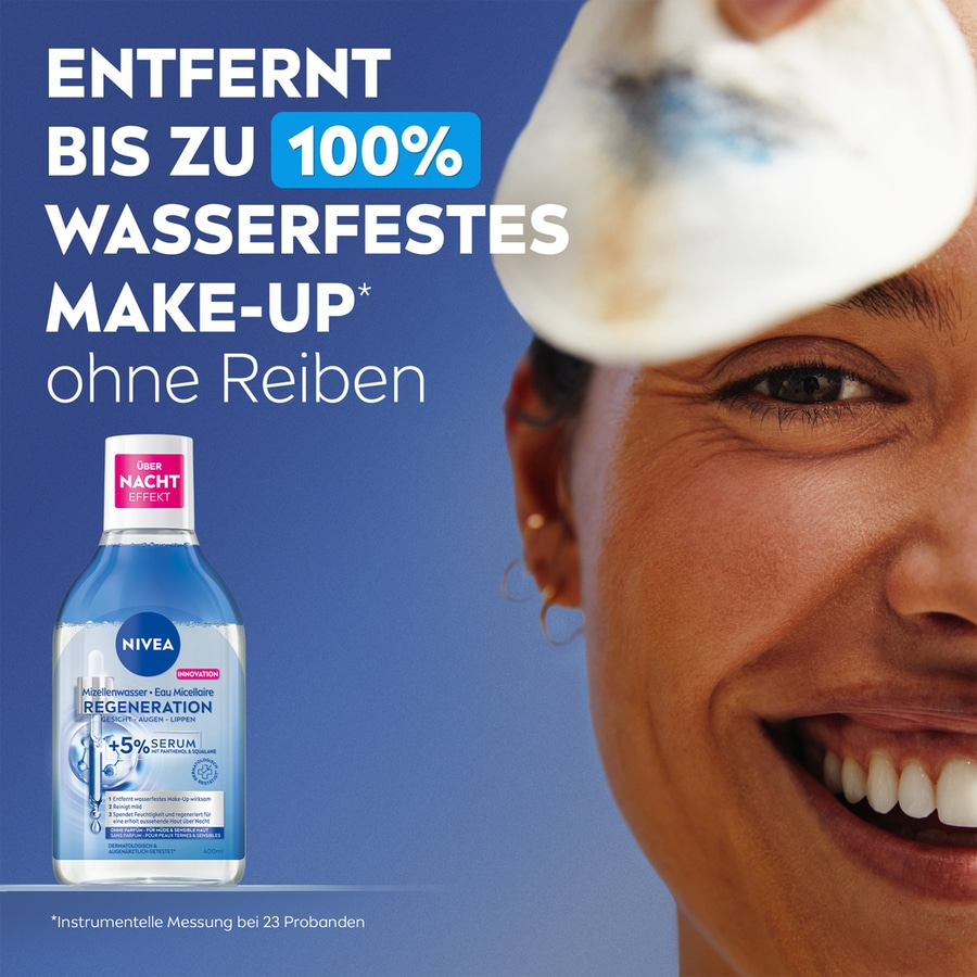 NIVEA Mizellenwasser entfernt wasserfestes Make-up ohne Reiben, Regeneration, Gesicht, Augen, Lippen.