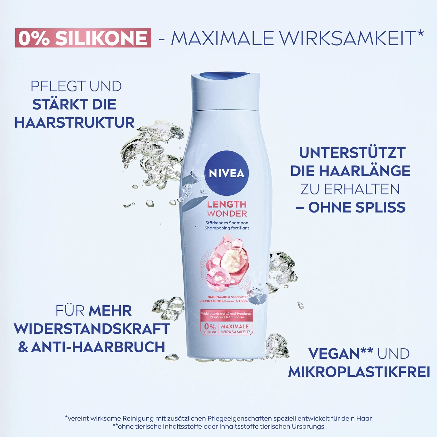 Nivea Shampoo mit Niacinamid und Sheabutter, stärkt Haare, ohne Spliss, vegan und mikroplastikfrei