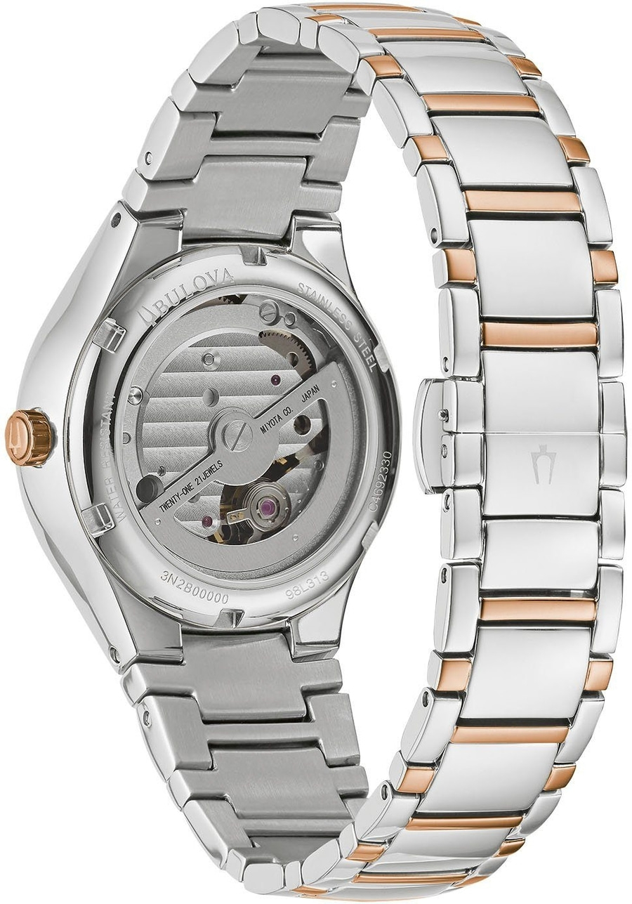 Bulova Uhr, Edelstahl, Automatikwerk, transparent, japanisches Uhrwerk, 21 Steine, C4692330