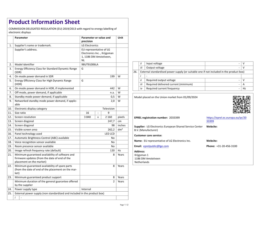 LG Smart-TV 98UT91006LA 249cm/98Zoll LED-Fernseher 4K UHD Bluetooth WLAN B-WARE