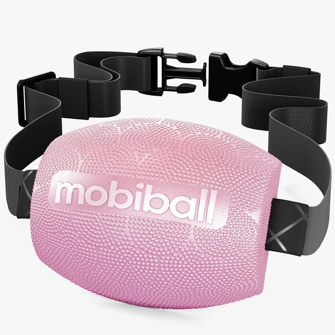 Rosa Mobiball mit schwarzem Gurt und Schnalle