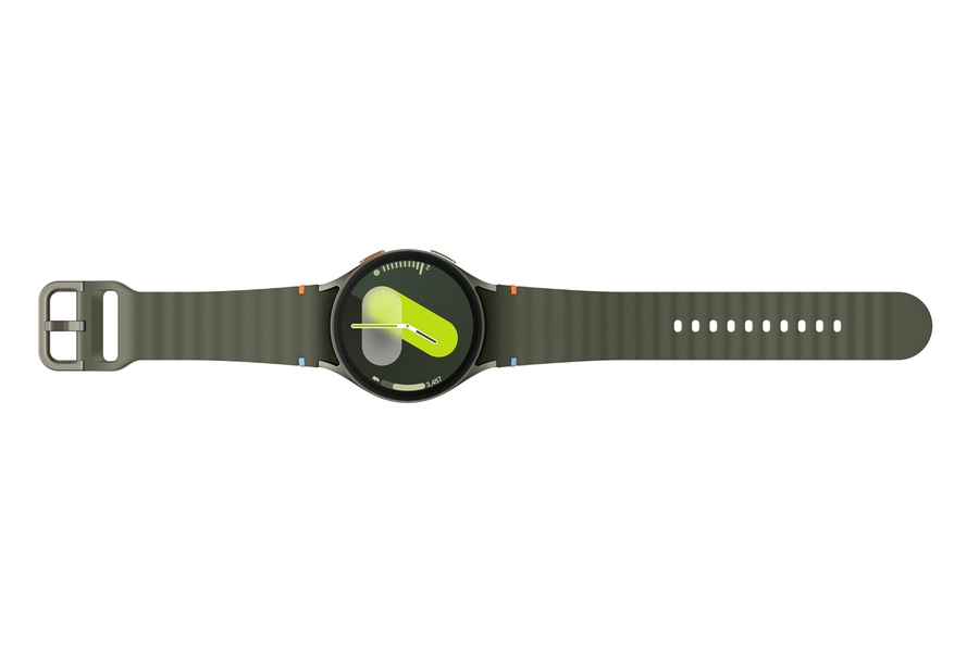 Grüne Smartwatch mit Armband, isoliert auf weißem Hintergrund, Nahaufnahme