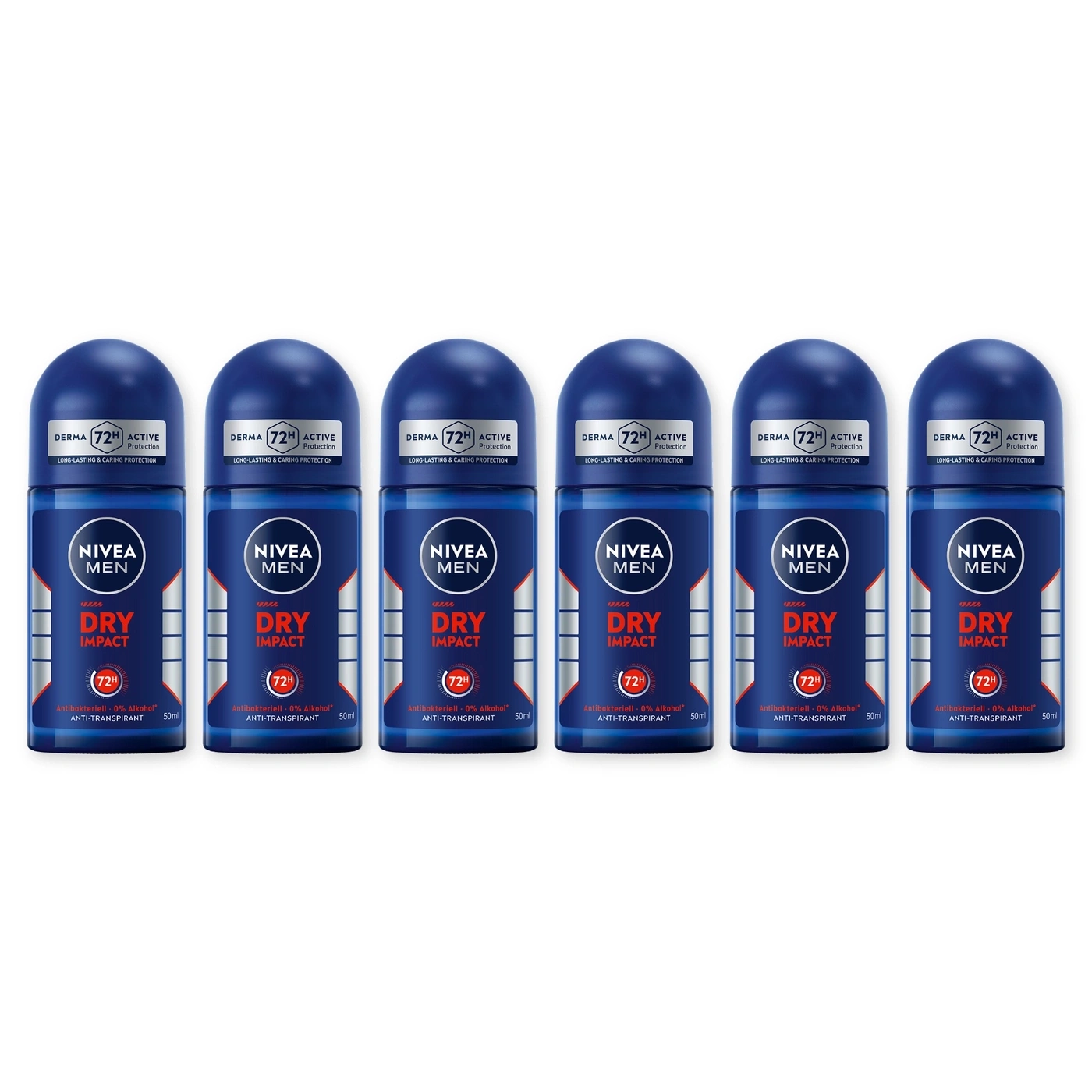 Sechs Nivea Men Dry Impact Deos in einer Reihe