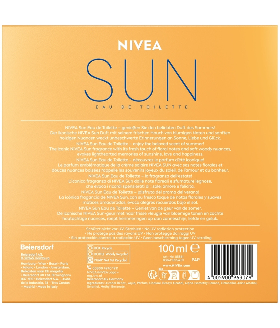 NIVEA Sun Eau de Toilette, 100ml, Sommerduft, Sonnencreme, blumige Noten, Glück, Liebe, Erinnerungen.