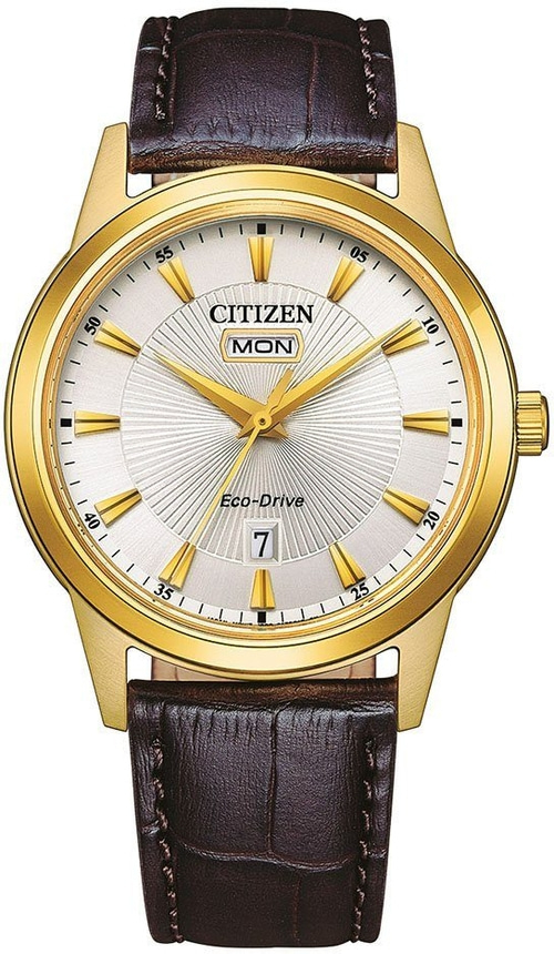 CITIZEN Herren Armbanduhr AW0102-13A Eco-Drive Edelstahl Leder 40 mm gold B-WARE