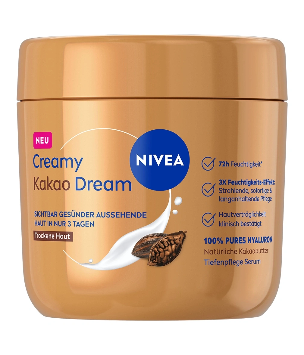 Nivea Creamy Kakao Dream Hautcreme für trockene Haut mit Kakaobutter.