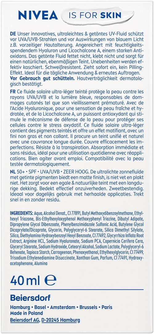 NIVEA SUN UV Gesicht Experte Ultra Light Daily Fluid Heller Hauttyp LSF 50+