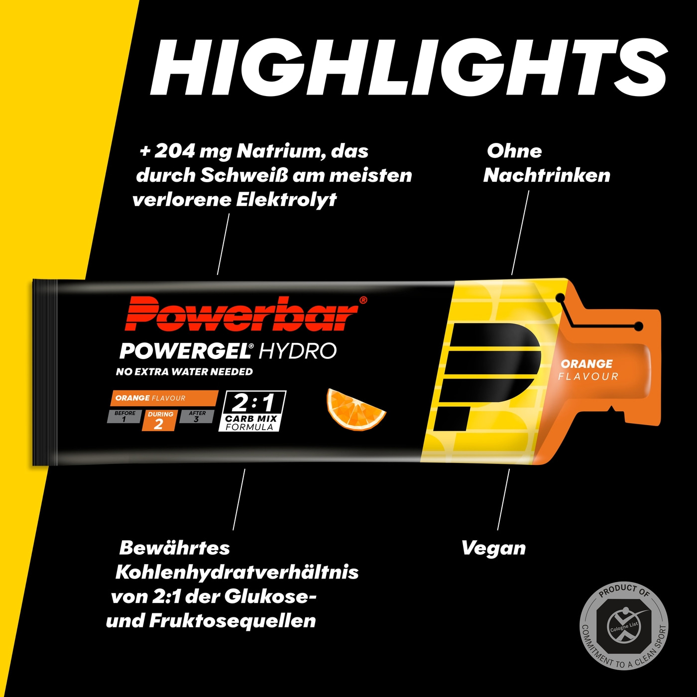 POWERBAR PowerGel Hydro Orange High Carb Energie Gel Natrium 24 x 67 ml
