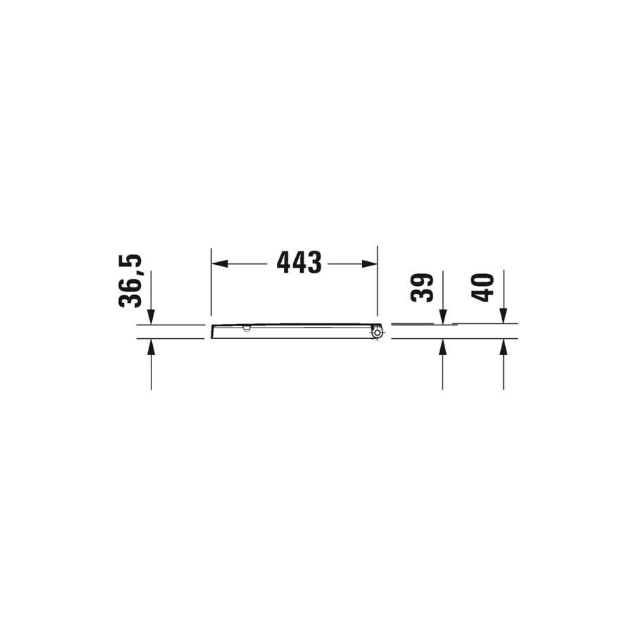 Abmessungen des Möbelbeschlags: 36,5 mm, 443 mm, 39 mm, 40 mm