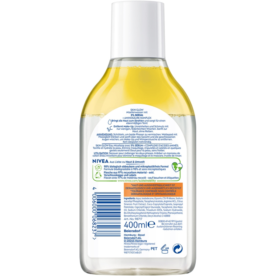 Nivea Skin Glow Mizellenwasser, entfernt Make-Up, reinigt sanft, für strahlende Haut, 400ml