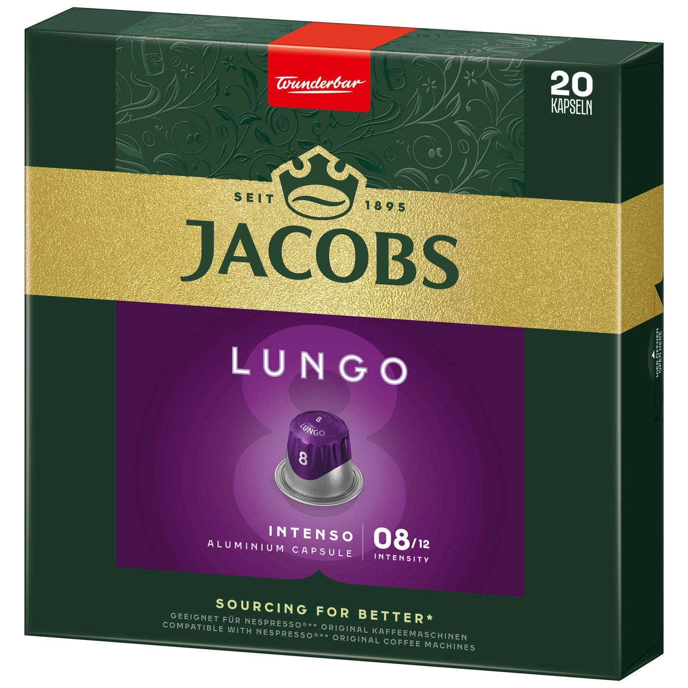 Jacobs Lungo Kaffeekapseln, 20 Kapseln, Intensität 08/12, Aluminium Kapsel