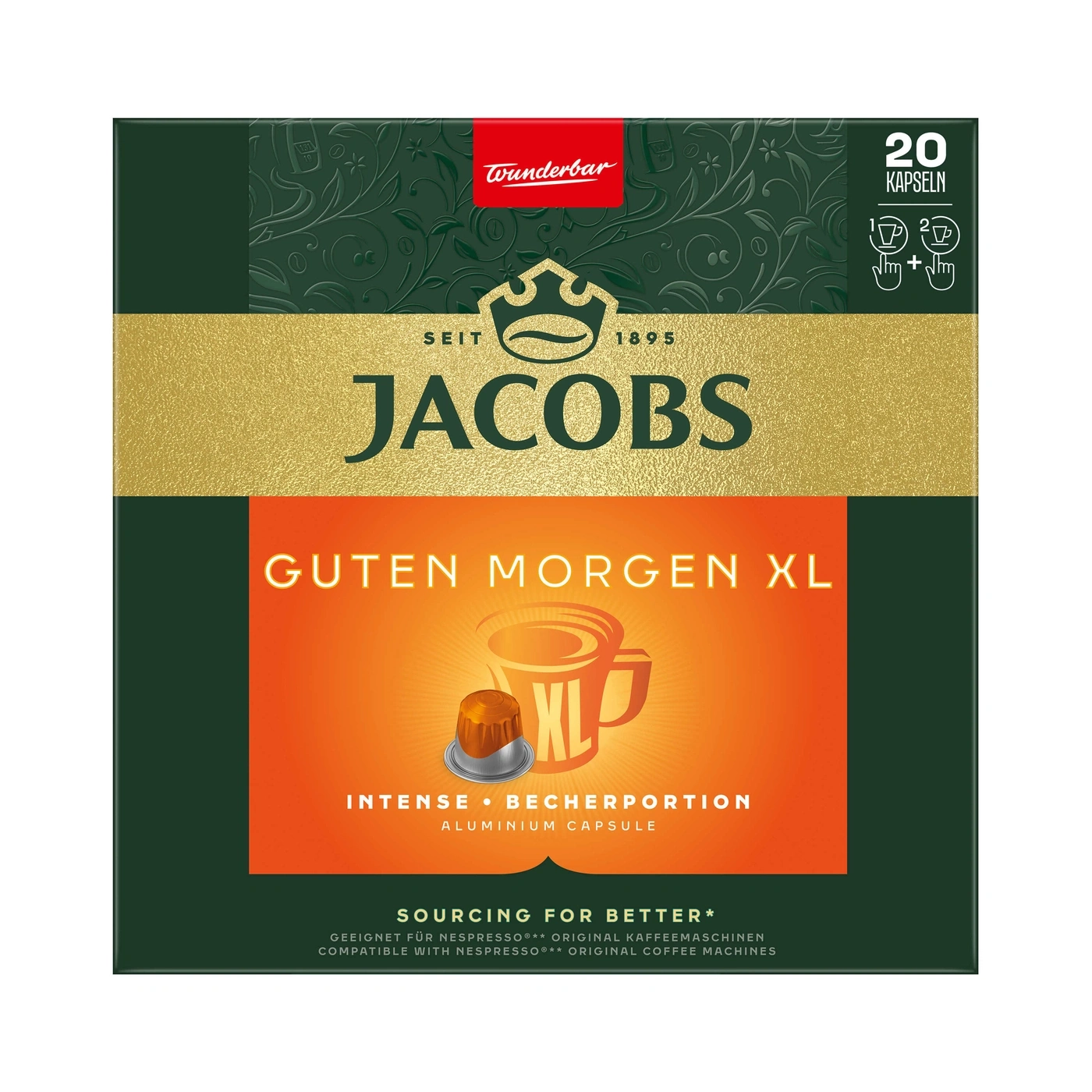 Jacobs Kaffeekapseln, Guten Morgen XL, 20 Kapseln, Intense, Becherportion, Aluminium Kapsel