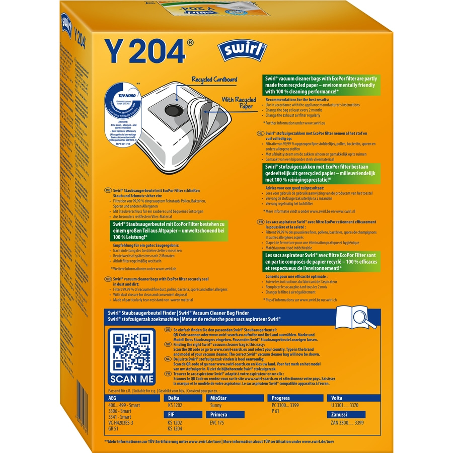 SWIRL Staubsaugerbeutel Y 204 EcoPor® AEG, Progress, Volta 12 Beutel