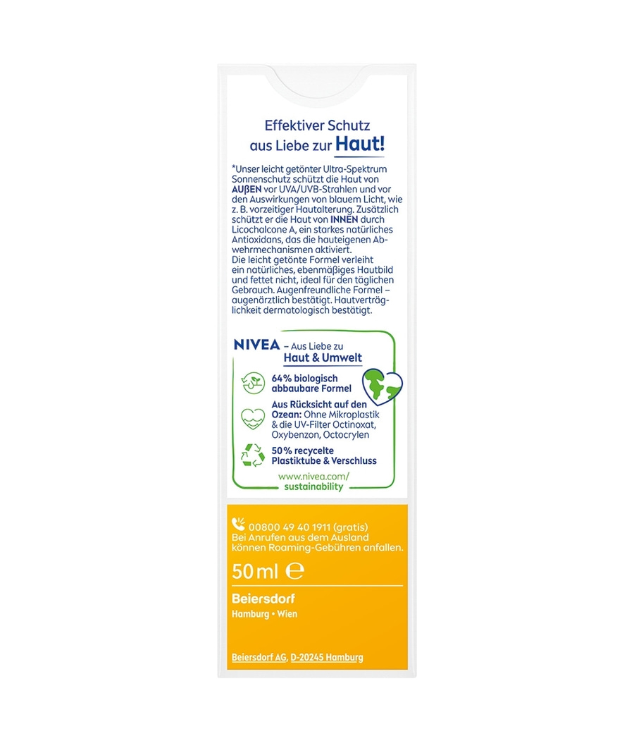 Nivea Sonnencreme, Hautschutz, 50ml, biologisch abbaubare Formel, recycelte Plastiktube