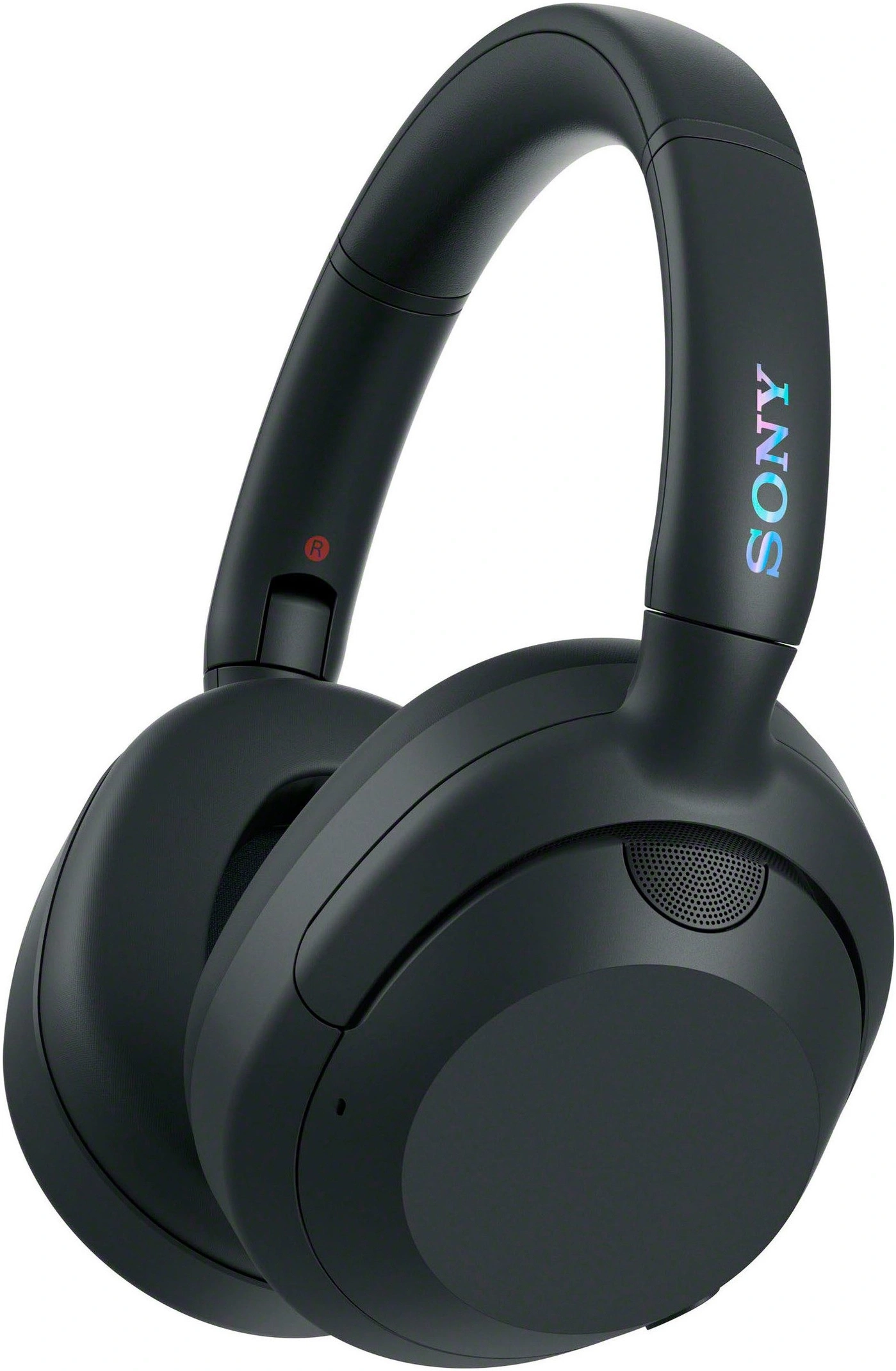 Schwarze Sony Kopfhörer mit neonfarbenem Schriftzug und rotem R.