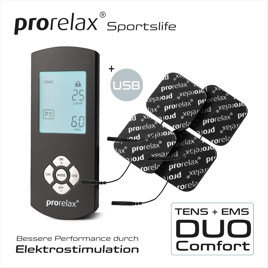 PRORELAX TENS/EMS Duo Comfort Blackline Elektrostimulationsgerät 2 Therapien NEU