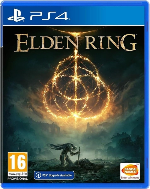 Elden Ring PS4 Spielcover mit PEGI 16 Bewertung und PS5 Upgrade.