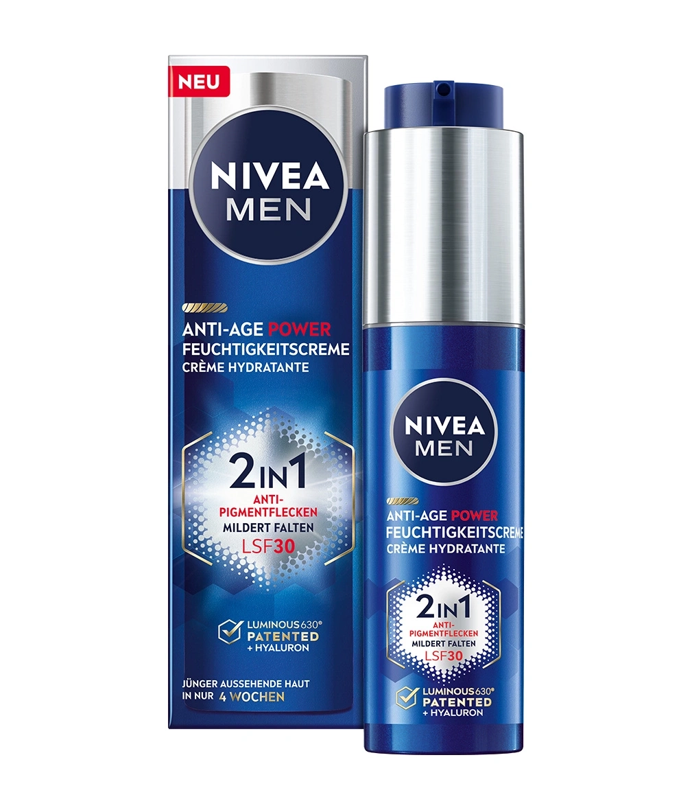 Nivea Men Anti-Age Power Feuchtigkeitscreme, 2in1, LSF30, für jüngere Haut in 4 Wochen.